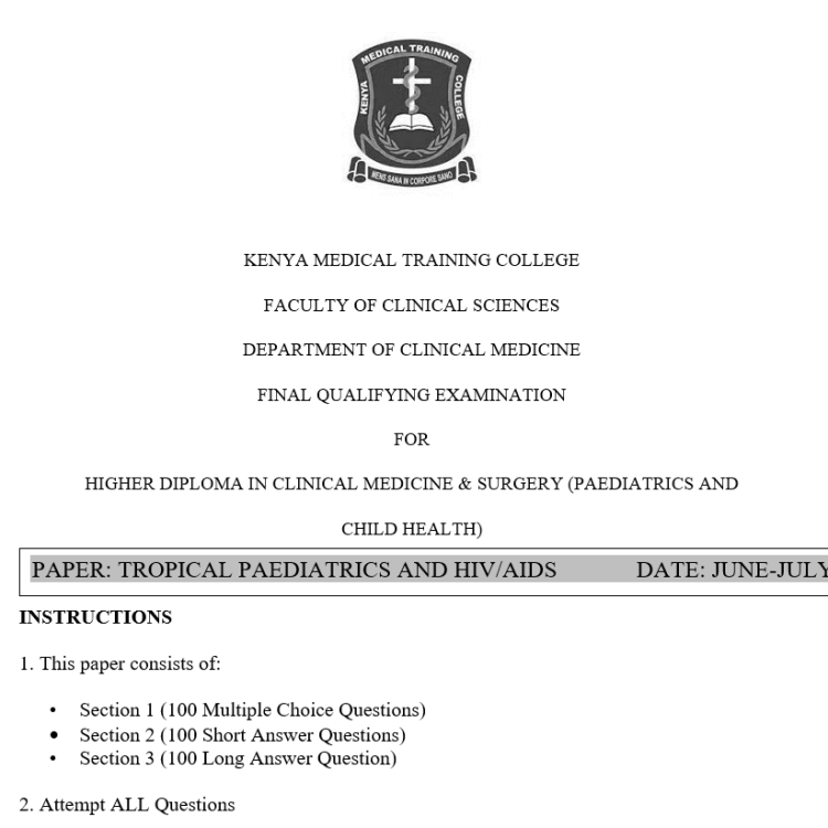 TROPICAL PAEDIATRICS AND HIVAIDS, FQE, Clinical Medicine and surgery, June-July 2025 predictions