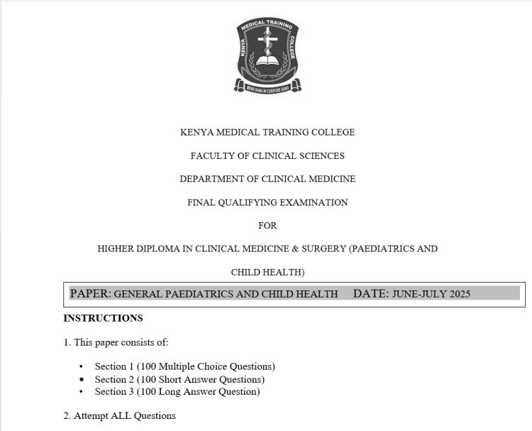 General Paediatrics and Child Health, FQE, Clinical Medicine and surgery, June-July 2025 predictions