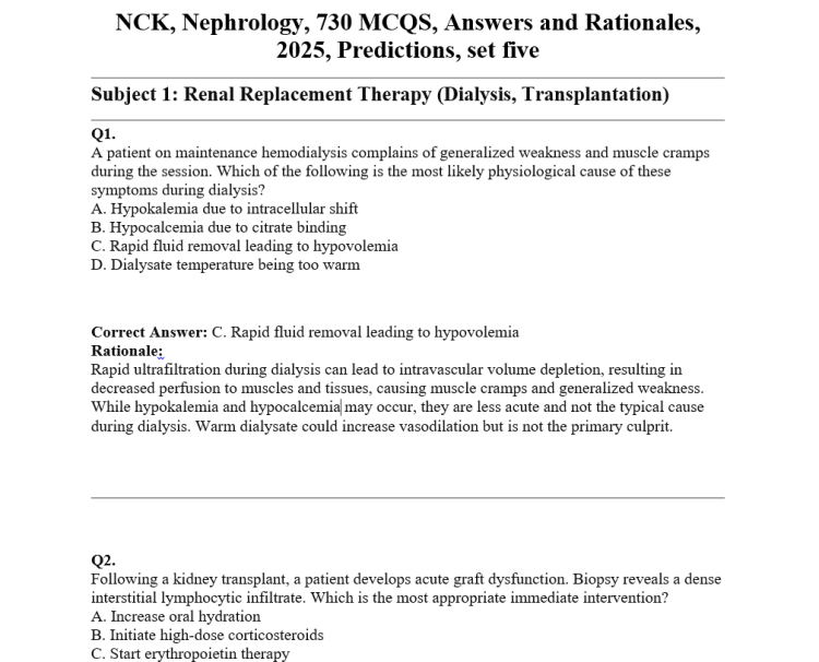 NCK, Nephrology, 730 MCQS, Answers and Rationales, 2025, Predictions, set five