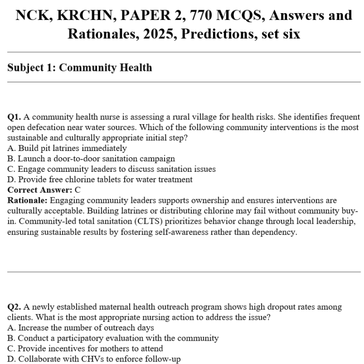 NCK, KRCHN, PAPER 2, 770 MCQS, Answers and Rationales, 2025, Predictions, set six