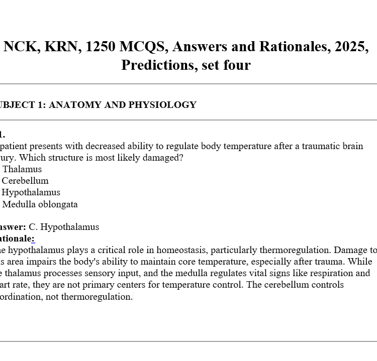 NCK, KRN, 1250 MCQS, Answers and Rationales, 2025, Predictions, set four
