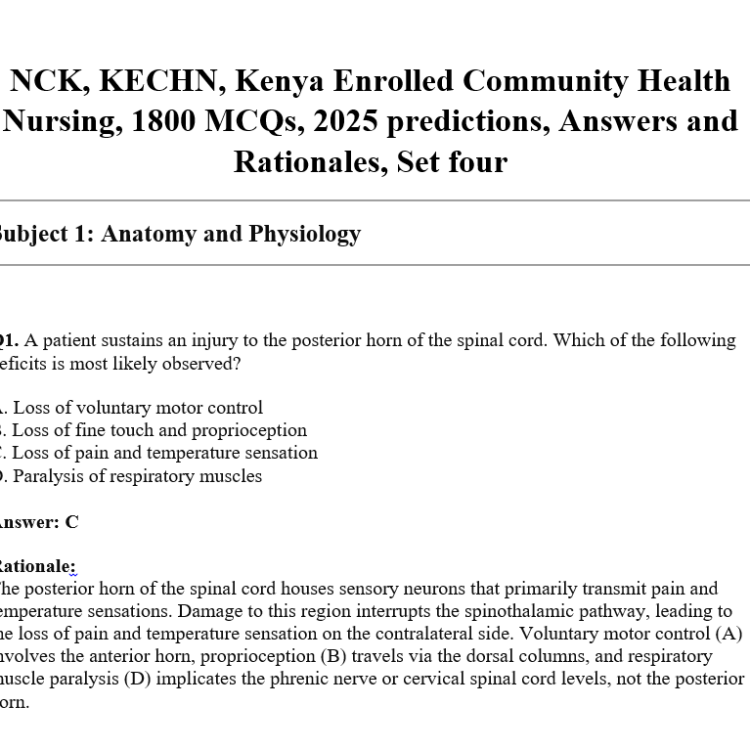 NCK, KECHN, Kenya Enrolled Community Health Nursing, 1800 MCQs, 2025 predictions, Answers and Rationales, Set four