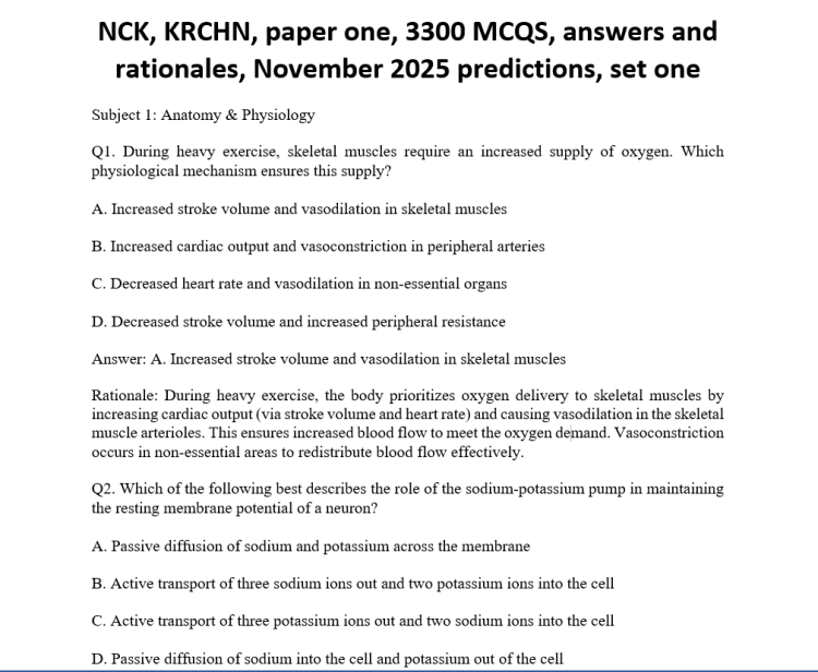 NCK, KRCHN, paper one, 3300 MCQS, answers and rationales, November 2025 predictions, set one
