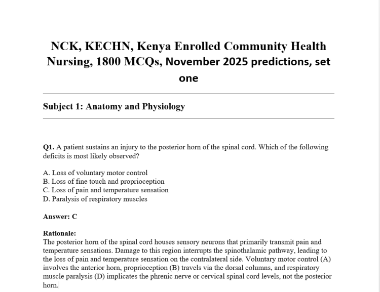 NCK, KECHN, Kenya Enrolled Community Health Nursing, 1800 MCQs, November 2025 predictions, set one