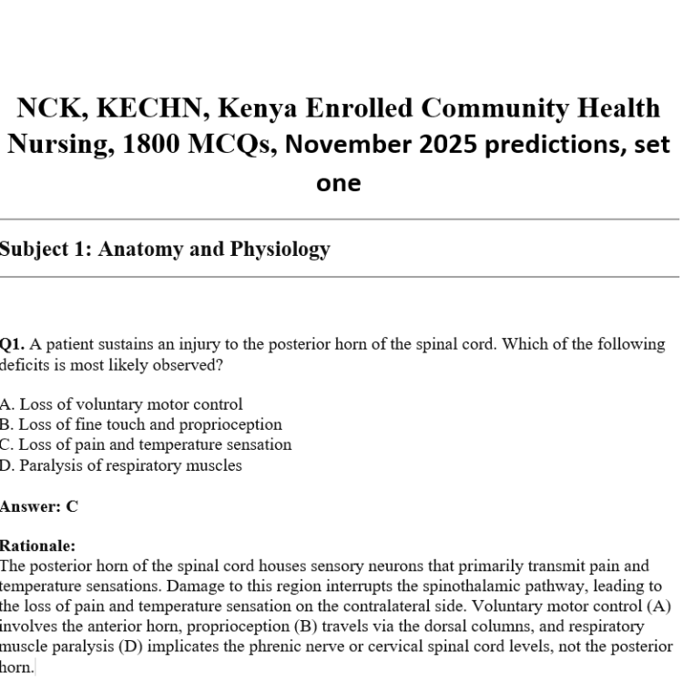 NCK, KECHN, Kenya Enrolled Community Health Nursing, 1800 MCQs, November 2025 predictions, set one