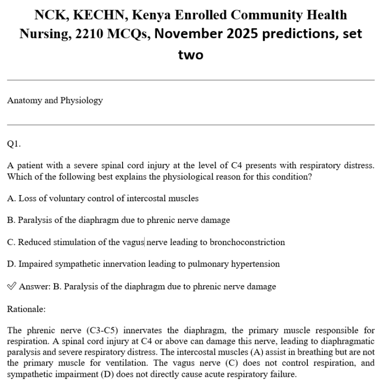 NCK, KECHN, Kenya Enrolled Community Health Nursing, 2210 MCQs, November 2025 predictions, set two