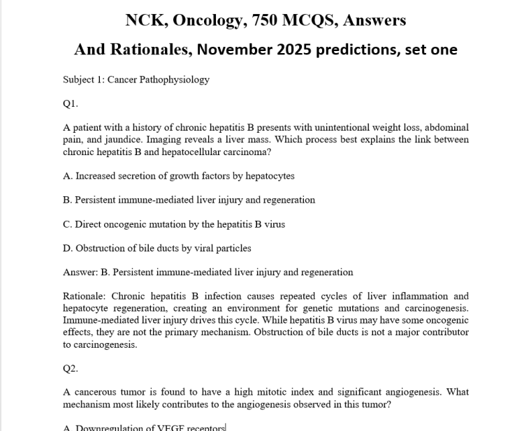 NCK, Oncology, 750 MCQS, Answers And Rationales, November 2025 predictions, set one