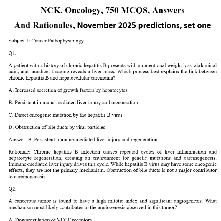 NCK, Oncology, 750 MCQS, Answers And Rationales, November 2025 predictions, set one