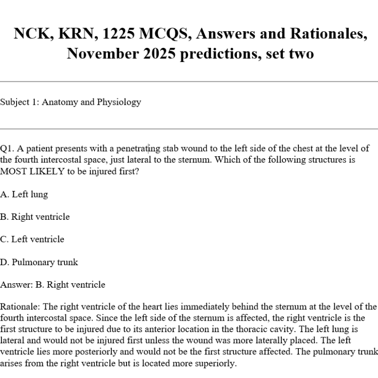 NCK, KRN, 1225 MCQS, Answers and Rationales, November 2025 predictions, set two