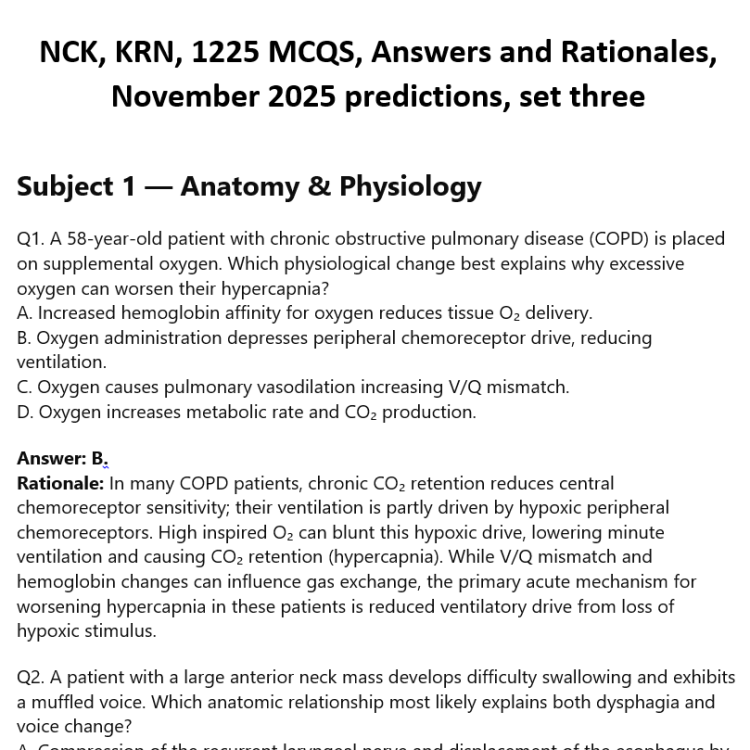 NCK, KRN, 1225 MCQS, Answers and Rationales, November 2025 predictions, set three
