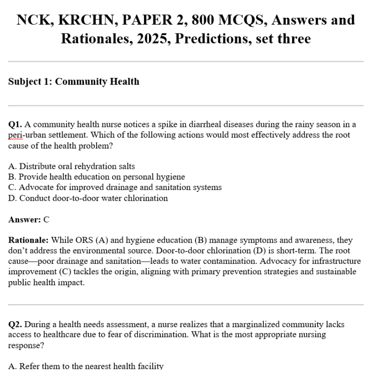 NCK, KRCHN, PAPER 2, 800 MCQS, Answers and Rationales, 2025, Predictions, set three