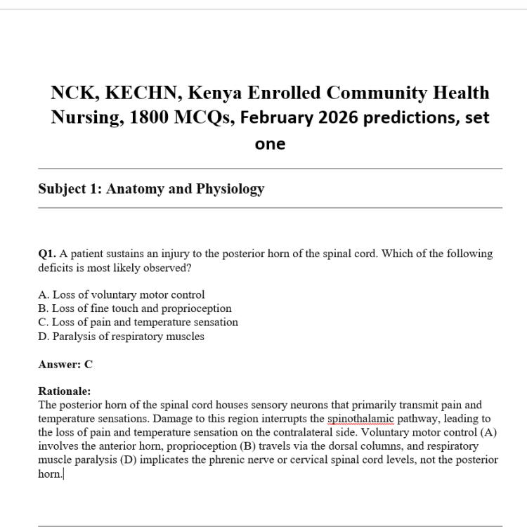 NCK, KECHN, Kenya Enrolled Community Health Nursing, 1800 MCQs, February 2026 predictions, set one