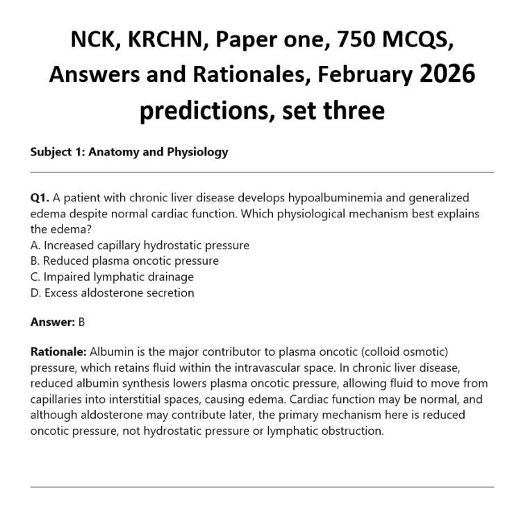 NCK, KRCHN, Paper one, 750 MCQS, Answers and Rationales, February 2026 predictions, set three