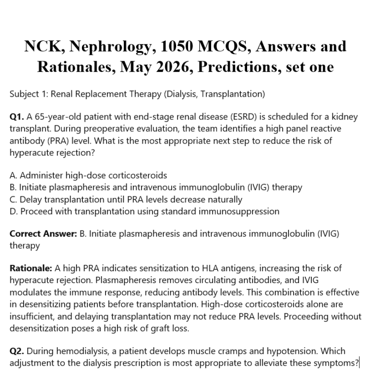 NCK, Nephrology, 1050 MCQS, Answers and Rationales, May 2026, Predictions, set one