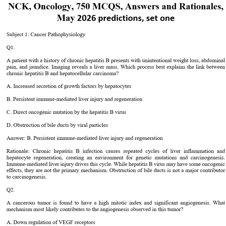 NCK, Oncology, 750 MCQS, Answers and Rationales, May 2026 predictions, set one