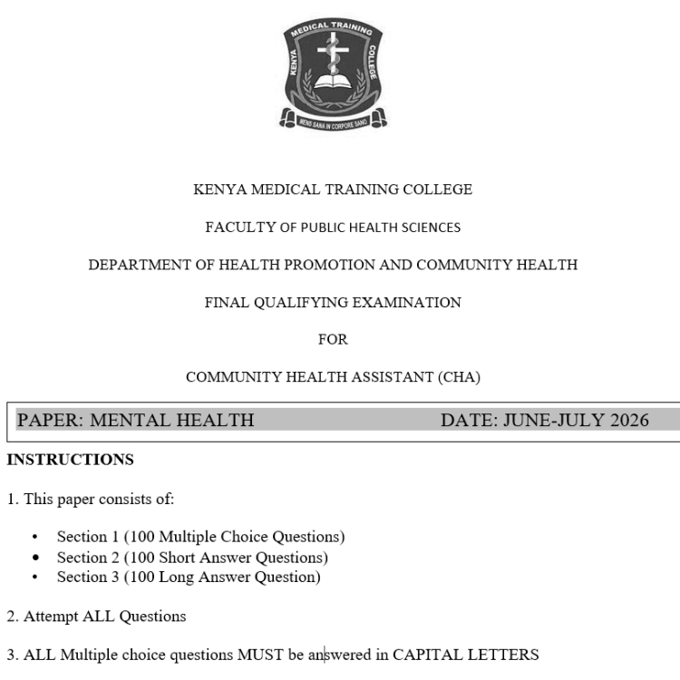 Mental Health, FQE, Community Health Assistant, 100 MCQS, 100 SAQS, 100 LAQS, Answers and Rationales, June-July 2026 predictions
