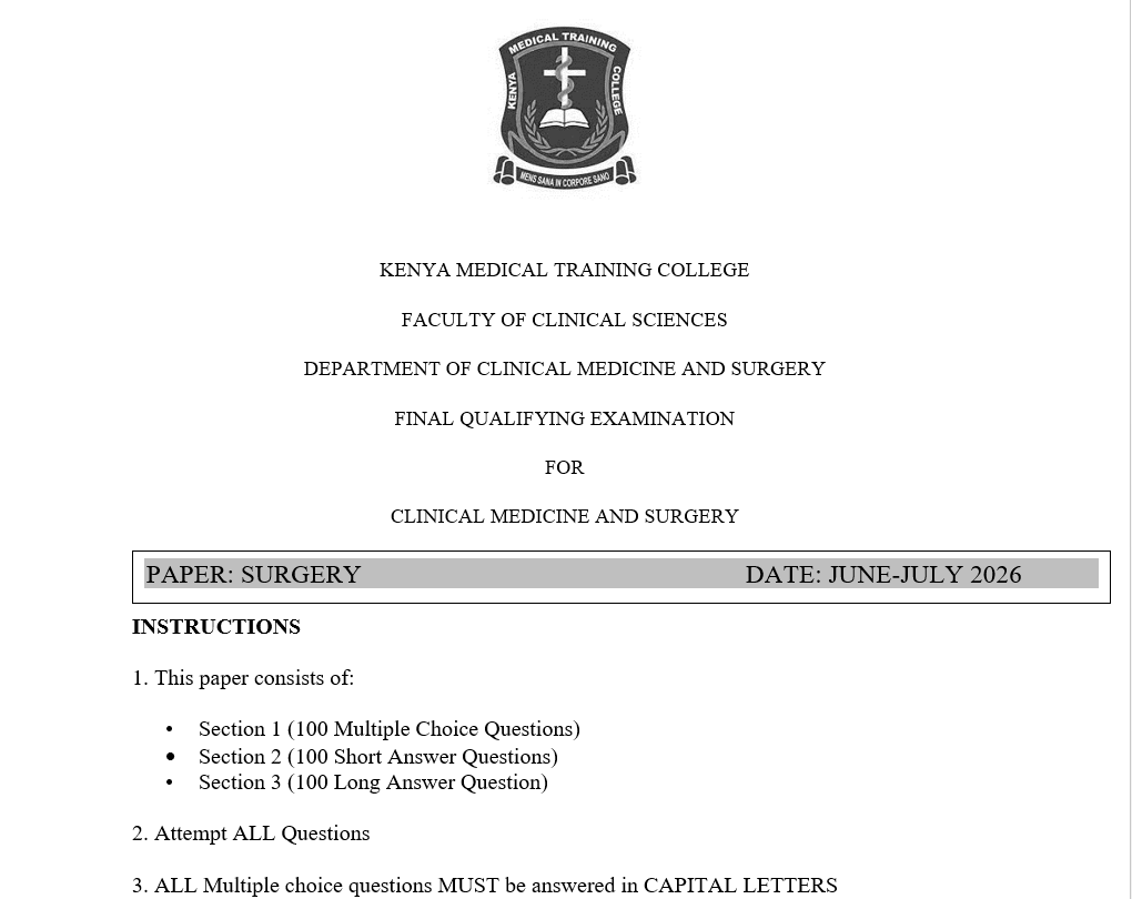 Surgery, FQE, Clinical medicine and surgery, 100 MCQS, 100 SAQS, 100 LAQS, Answers and Rationales, June-July 2026 predictions