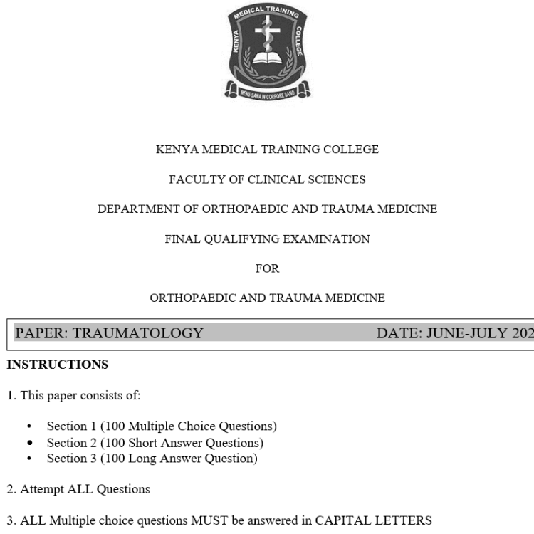 Traumatology, FQE, Orthopaedics and trauma Medicine,June-July 2026 predictions