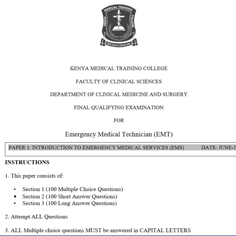 PAPER 1 INTRODUCTION TO EMERGENCY MEDICAL SERVICES (EMS), 100 MCQs, 100 SAQs, 100 LAQs, Answers and Rationales, June–July 2026 FQEs predictions