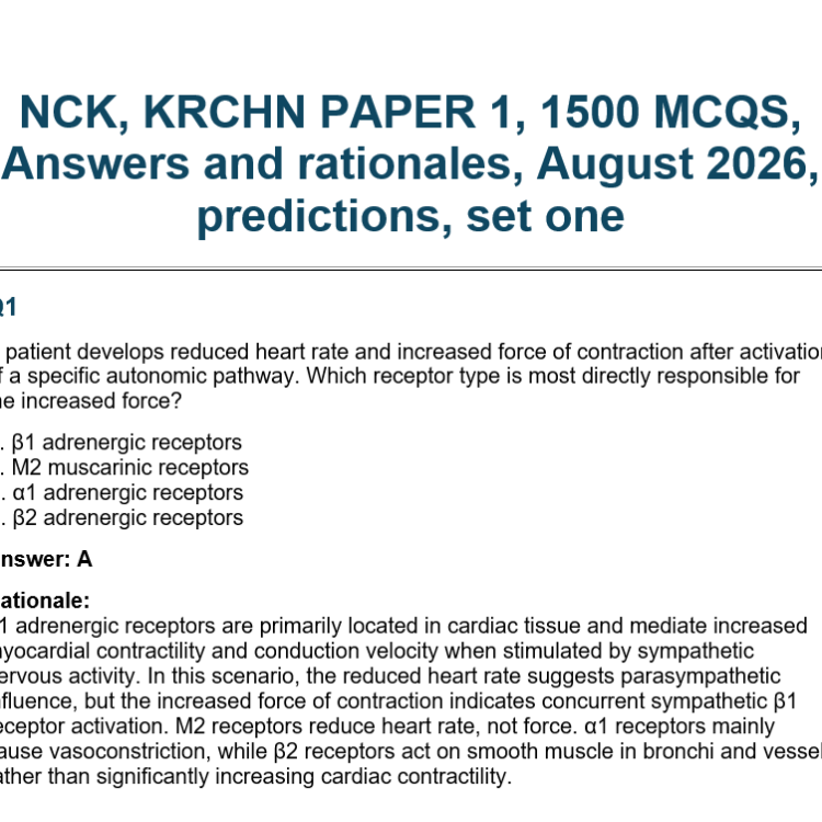 NCK, KRCHN PAPER one, 1500 MCQS, Answers and rationales, August 2026, predictions, set one