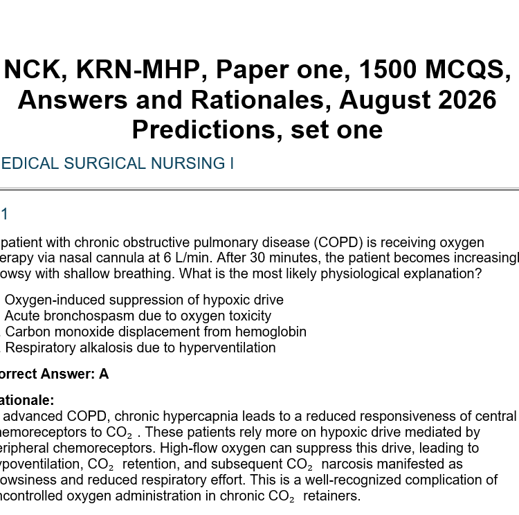 NCK, KRN-MHP, Paper one, 1500 MCQS, Answers and Rationales, August 2026 Predictions, set one