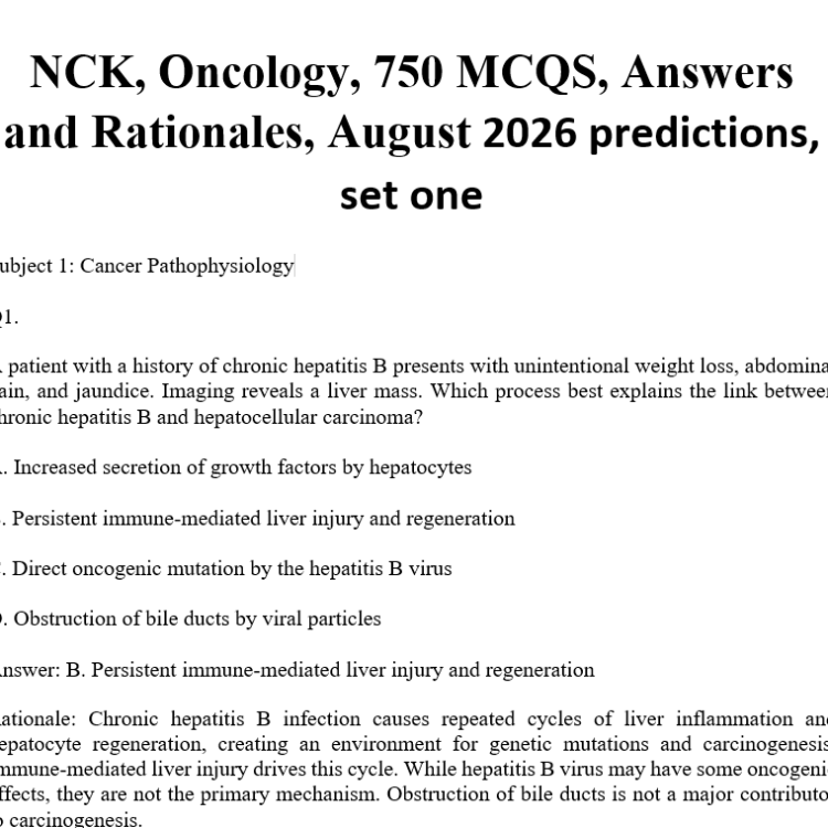 NCK, Oncology, 750 MCQS, Answers and Rationales, August 2026 predictions, set one