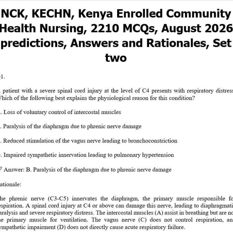 NCK, KECHN, Kenya Enrolled Community Health Nursing, 2210 MCQs, August 2026 predictions, Answers and Rationales, Set two