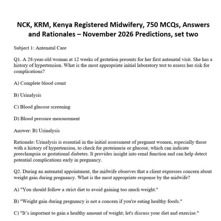 KRNM [KENYA REGISTERED NURSING  , midwifery] November 20026 prediction