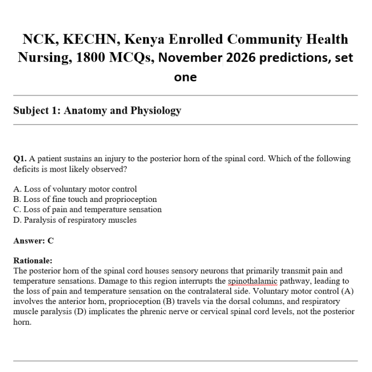 NCK, KECHN, Kenya Enrolled Community Health Nursing, 1800 MCQs, November 2026 predictions, set one