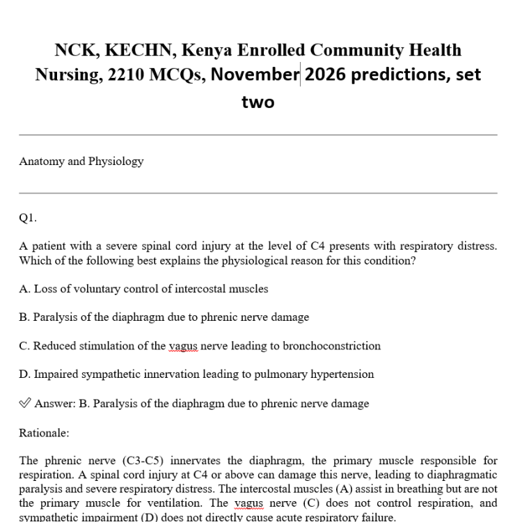 NCK, KECHN, Kenya Enrolled Community Health Nursing, 2210 MCQs, November 2026 predictions, set two