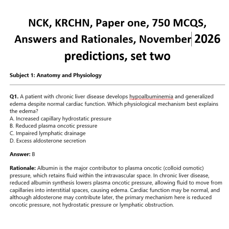 NCK, KRCHN, Paper one, 750 MCQS, Answers and Rationales, November 2026 predictions, set two