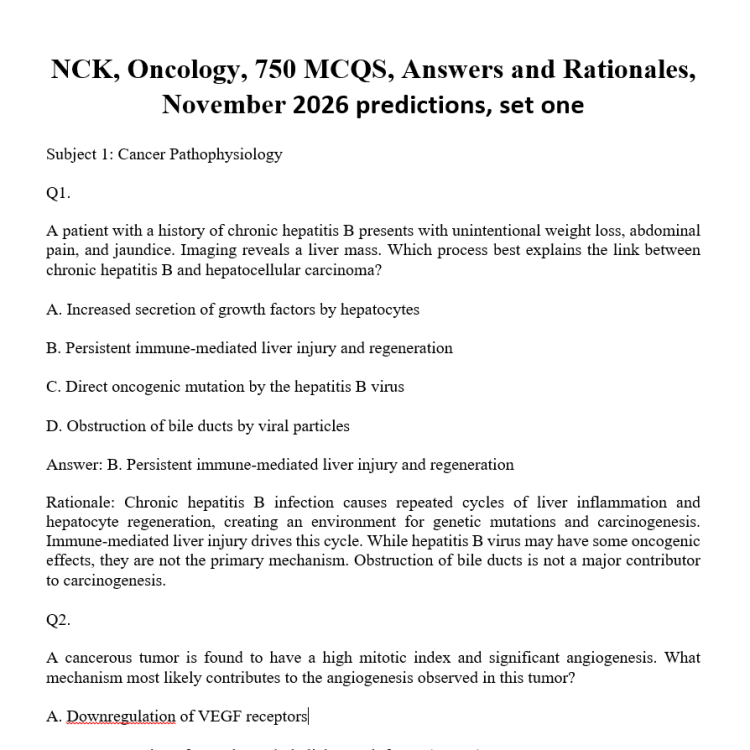 NCK, Oncology, 750 MCQS, Answers and Rationales, November 2026 predictions, set one