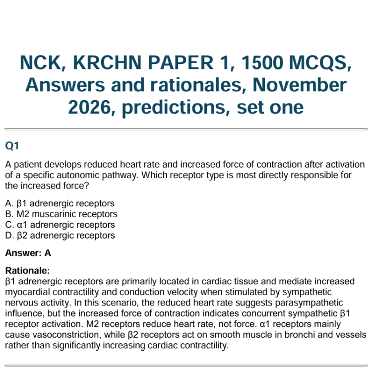 NCK, KRCHN PAPER 1, 1500 MCQS,  Answers and rationales, November  2026, predictions, set one
